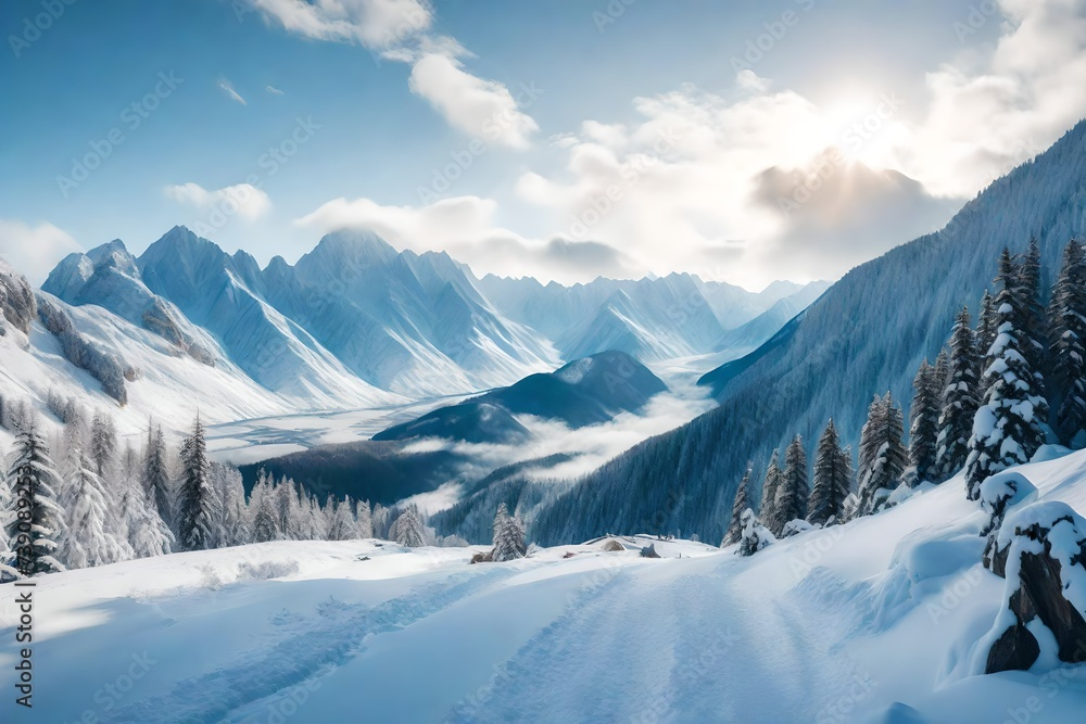 snow covered mountains