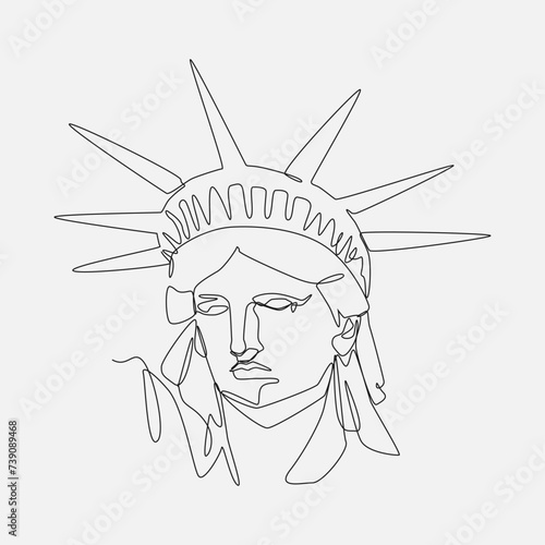 Continuous one single line drawing of head of Statue of Liberty. Editable stroke. Isolated background vector illustration.