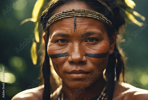 Indígena brasileiro da tribo da região Amazônica. photo