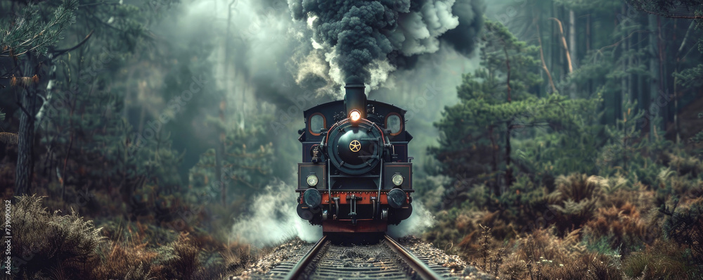 An old steam train in a motion - obrazy, fototapety, plakaty 