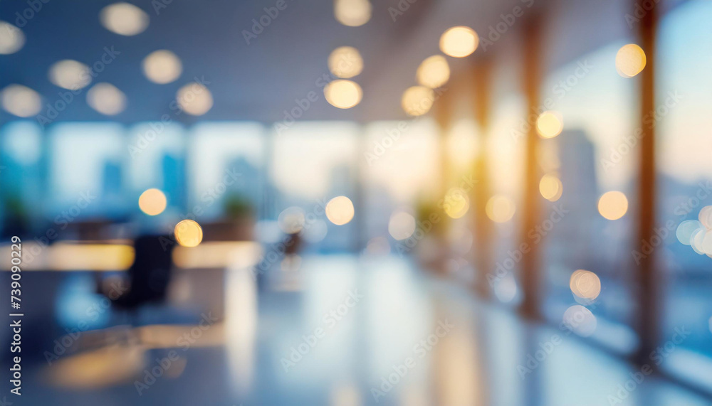 Productive Atmosphere: Abstract Light Bokeh in Blurred Office Environment