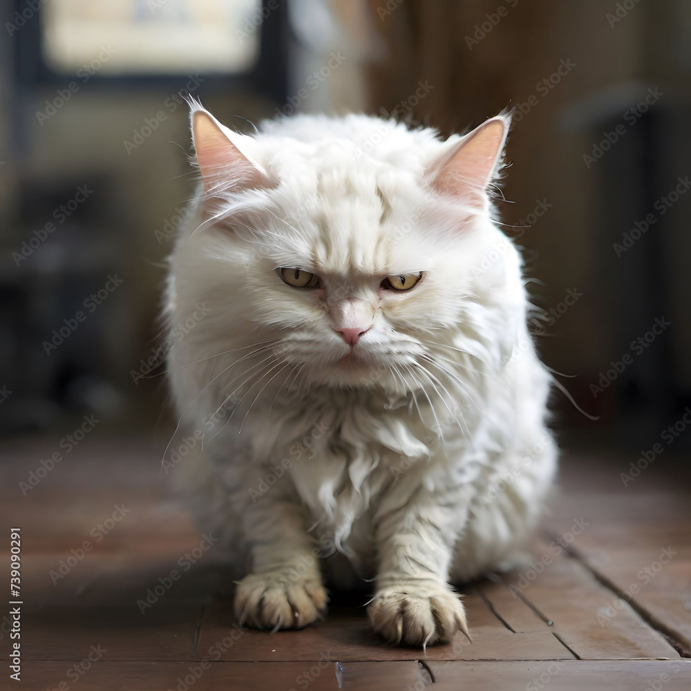 supper cat, angry cat, white cat, Cute young cat.