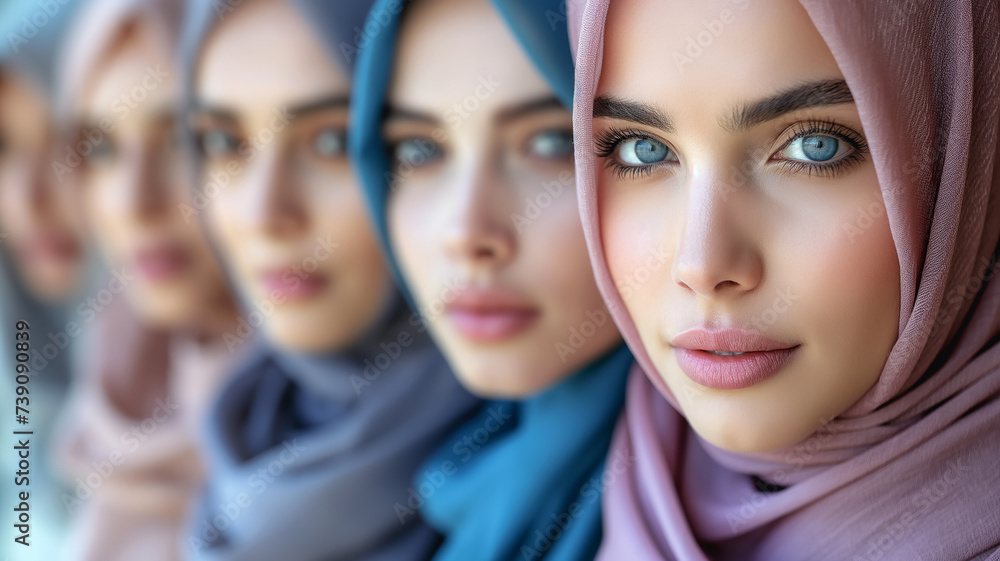 close-up photo of a group of women wearing hijabs close-up photo of a group of women wearing hijabs