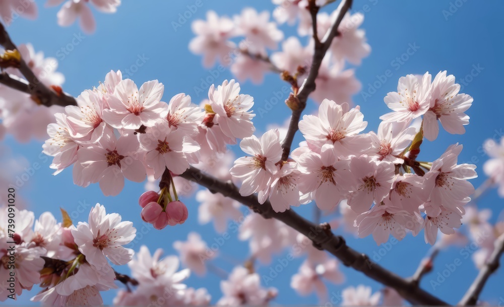Blue sky and cherry blossoms. spring. cherry blossoms.