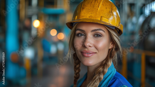 Portrait of happy female engineer at oil refinery woman
