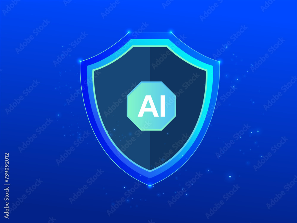 AI data protection theft guard and privacy solution icon logo infographic, ID protection guard concept, cyber security shield, Vector illustration. Artificial intelligence guard concept. AI data protection theft guard and privacy solution icon logo infographic, ID protection guard concept, cyber security shield, Vector illustration. Artificial intelligence guard concept.