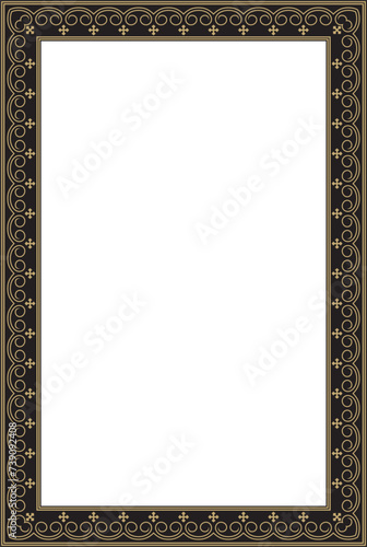 Vector golden and black square Yakut ornament. An endless rectangular border, a frame of the northern peoples of the Far East.