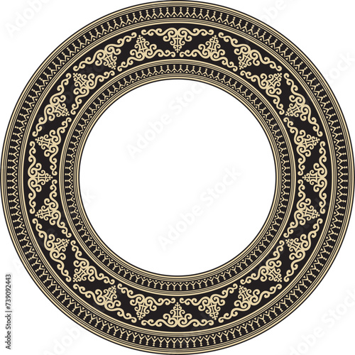 Vector gold and black round Yakut ornament. Endless circle, border, frame of the northern peoples of the Far East.