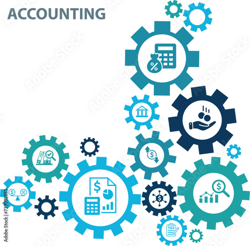 Accounting icon set. Containing financial statement, accountant, financial audit, invoice, tax calculator, business firm, tax return, income and balance sheet icons. Solid icon collection.