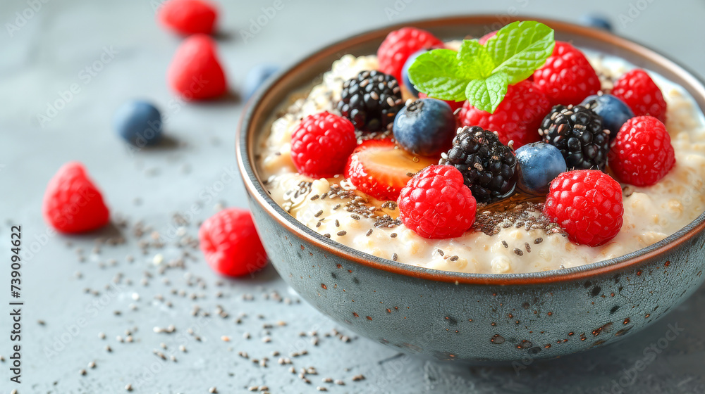 Healthy Oatmeal Bowl with Fresh Berries and Chia. Healthy Oatmeal Bowl with Fresh Berries and Chia.