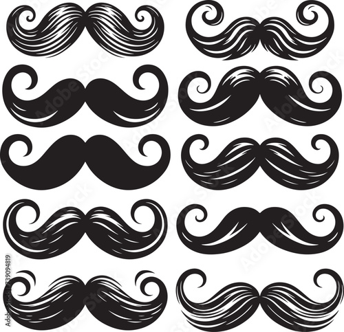Mustaches Bundle Black Vector Illustration | Pack of mustache vector illustration