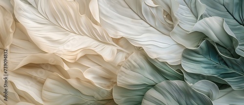 Serene Fusion: Close-up view of dry poplar, pine, and cedar leaves in calming ivory and gentle sage.