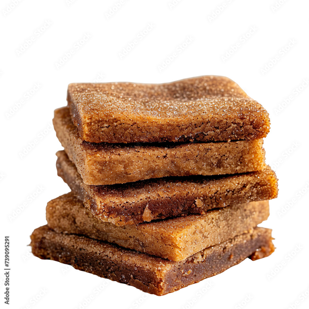 Front view of a stack of cinnamon sugar churro brownies in food photography style, isolated on a white transparent background Front view of a stack of cinnamon sugar churro brownies in food photography style, isolated on a white transparent background