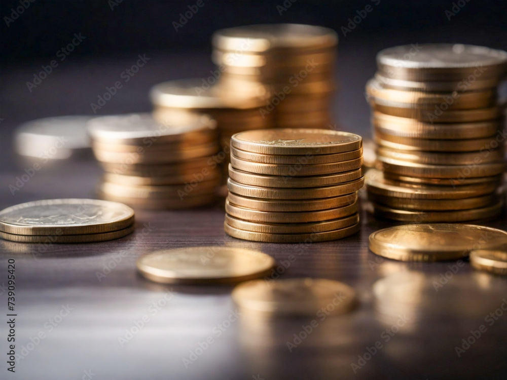 Dollar coin stock picture with dollar notes bundle. Gold coins dollars on the wooden table. Business growth lifestyle sign of money Dollar coin stock picture with dollar notes bundle. Gold coins dollars on the wooden table. Business growth lifestyle sign of money