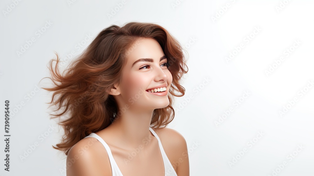 Beautiful smiling woman portrait on white background Beautiful smiling woman portrait on white background