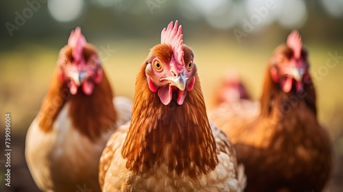 Brown hens with focus on middle hen
