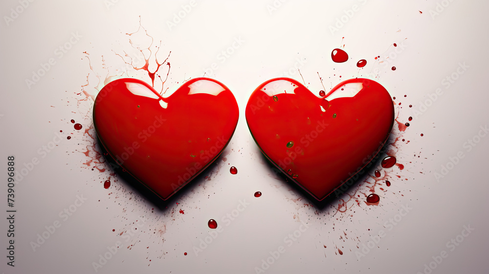 3D Red Hearts Standing on White Background