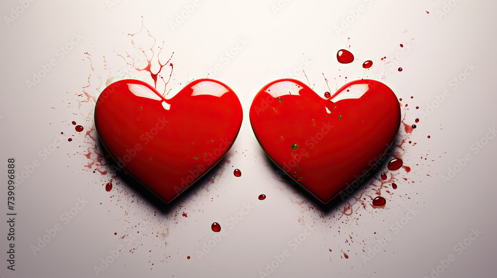 3D Red Hearts Standing on White Background 3D Red Hearts Standing on White Background