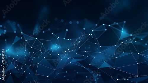 Concept of Network. Abstract futuristic technology with polygonal shapes on dark blue background. Connection technologies backdrop, internet communication.