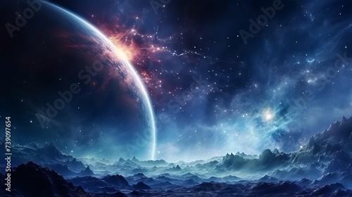 Deep space. Science fiction wallpaper, planets, stars, galaxies and nebulas in awesome cosmic image. © Elchin Abilov