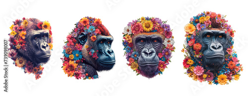 gorilla made of flowers water painting vintage vivid colors