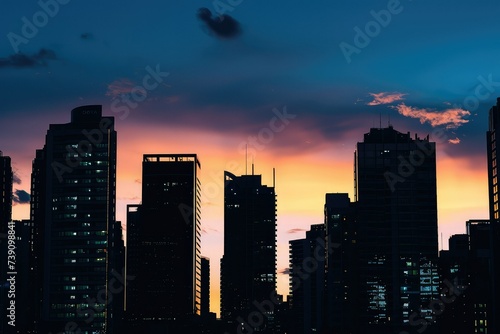 A cityscape captured during golden hour  with the balanced interplay of skyscrapers and shadows  highlighting the geometric beauty of urban environments.
