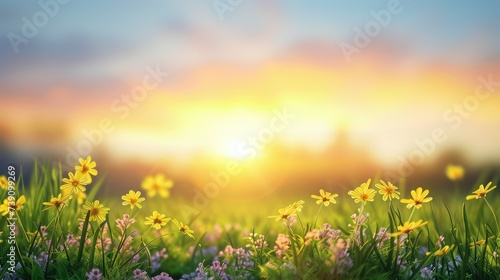 Spring sunrise scene on the lower part, transitioning to blank space for text.