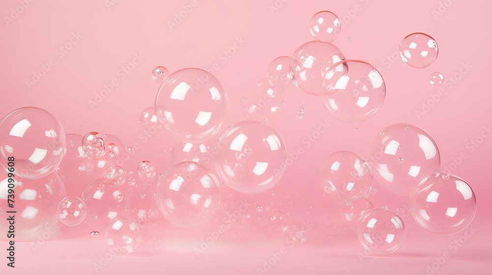 Image of foam bubbles on pink background