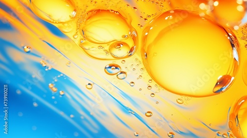 Macro shot of water oil emulsion over colored background photo
