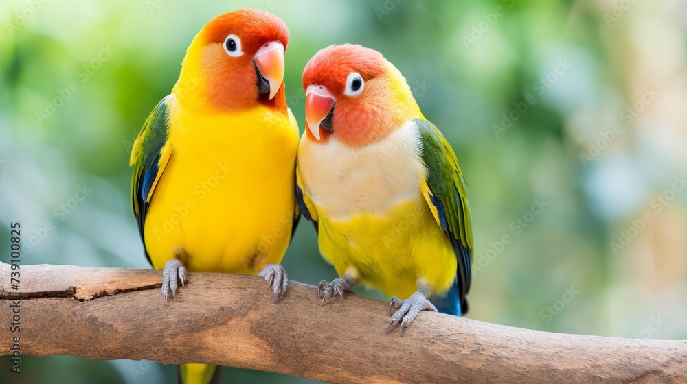 Pair of Masked Lovebird natural coloring on the white background Pair of Masked Lovebird natural coloring on the white background