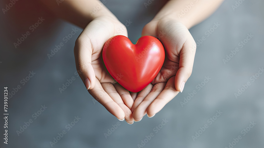 Young Woman's Hands Holding Red Heart. Health Care, World Heart Day, Family, Hope, Gratitude, and Kindness Young Woman's Hands Holding Red Heart. Health Care, World Heart Day, Family, Hope, Gratitude, and Kindness