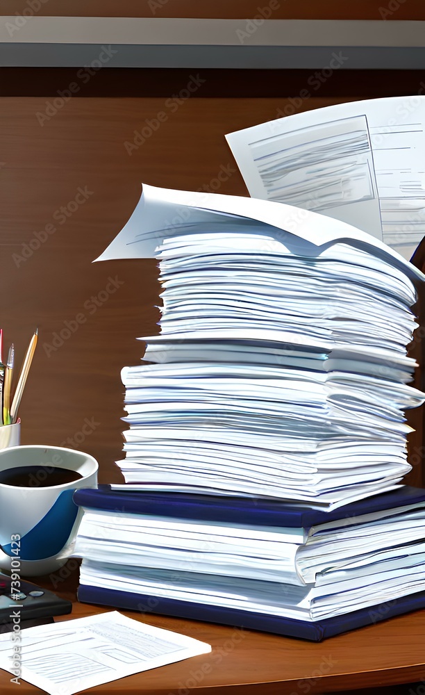 Naklejka premium Huge stack of paperwork on desk.