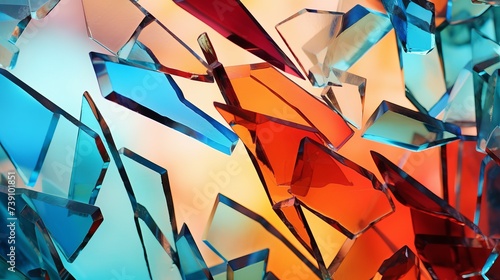 Shards of broken colored glass on a colored gradient background photo