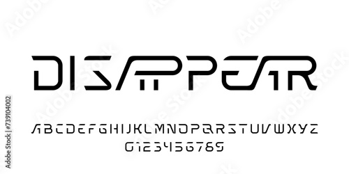 Disappear alphabet font. Modern letters and arabic numerals. Suitable for logos. Vector illustration for your typography design.