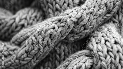 close up of a knitted blanket. The fine details of a cable knit sweater's 