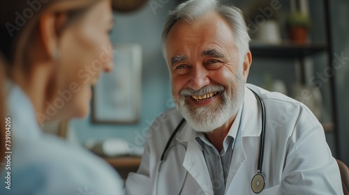 Senior doctor talking to patient, diagnose.