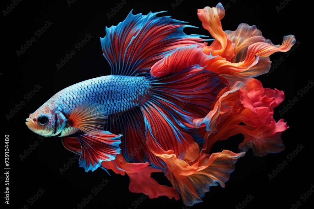 A vibrant betta fish on a black background A vibrant betta fish on a black background