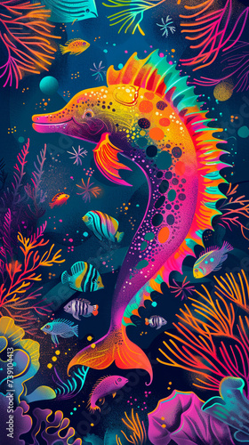 Marine life magic underwater scenes in pop art colors