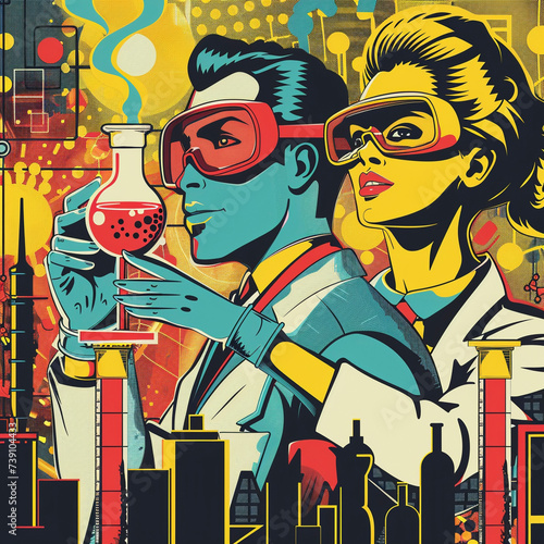 Retro science and technology vibrant innovations pop art inventions