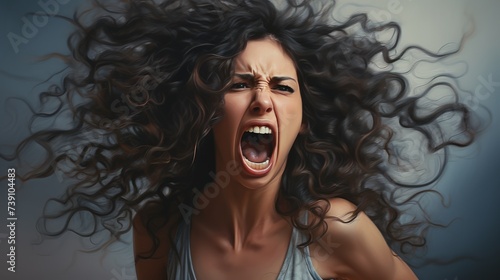A woman with curly hair yelling