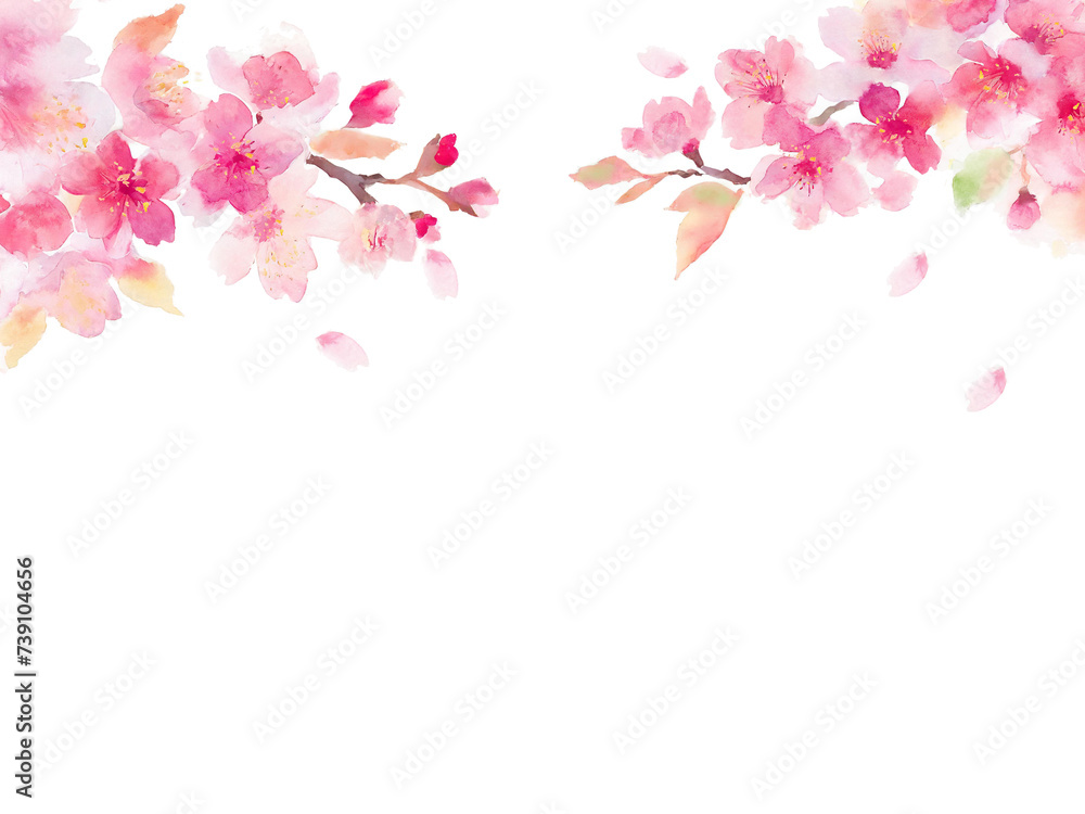水彩の枝に咲く桜のフレーム