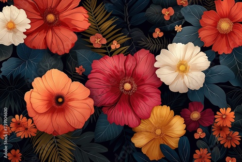 Wallpaper Mural A colorful flowers in a field. Vibrant brushstrokes capture the delicate essence of a blooming poppy, as it stands tall among a sea of colorful annuals in a picturesque field painting Torontodigital.ca