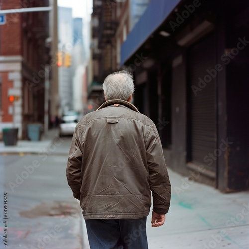 senior person walking in the street