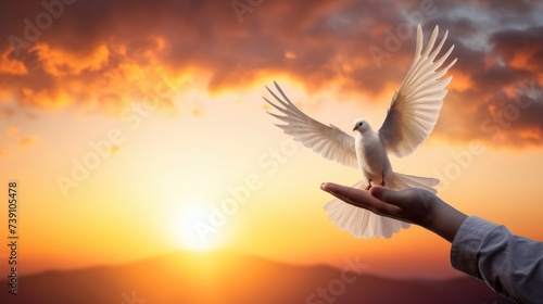 White dove symbolizes peace and freedom with its graceful gesture, Ai Generated.