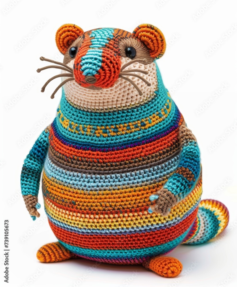 Illustration vector designs a handcrafted style amigurumi mouse with detailed crochet patterns and vibrant yarn colors White background