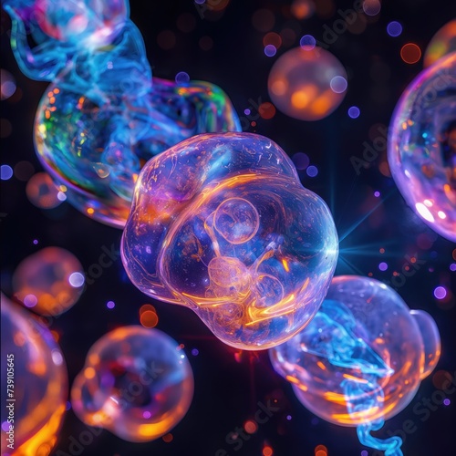 Multi-colored jelly spheres deform each other