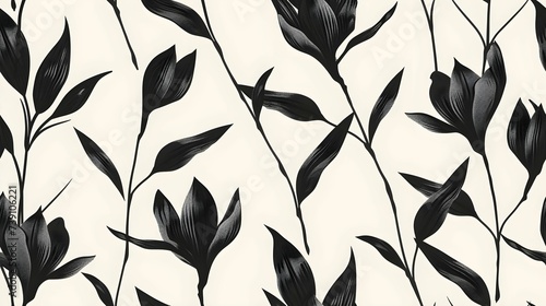 seamless background. Minimalistic abstract floral pattern. Modern print in black color on a light background. Ideal for textile design photo