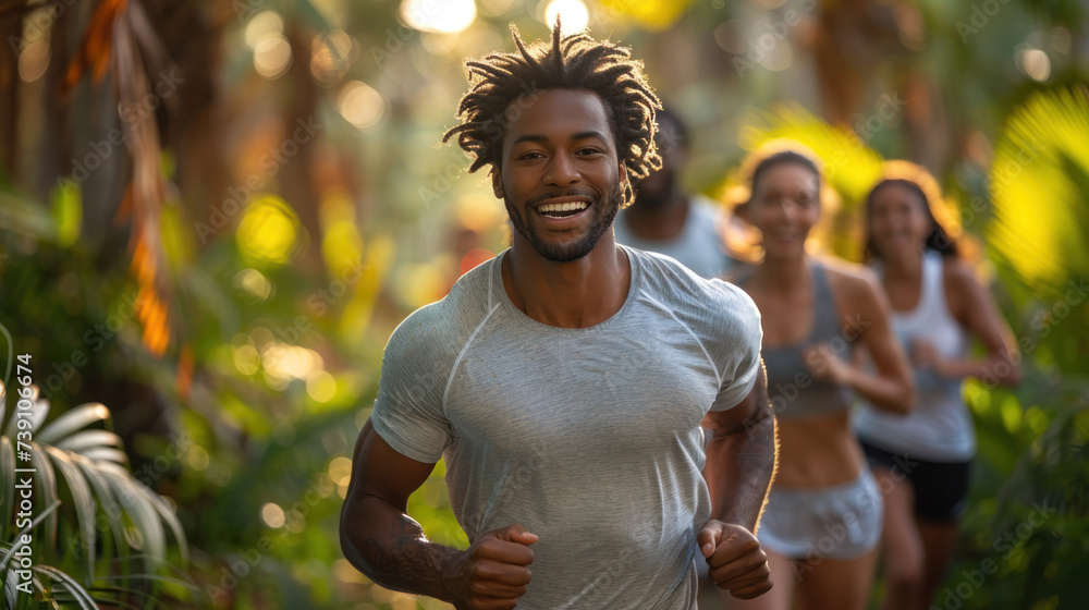 Obraz premium Male jogger, healthy lifestyle. Showcase fitness enthusiasts engaged in outdoor activities with vibrant energy.