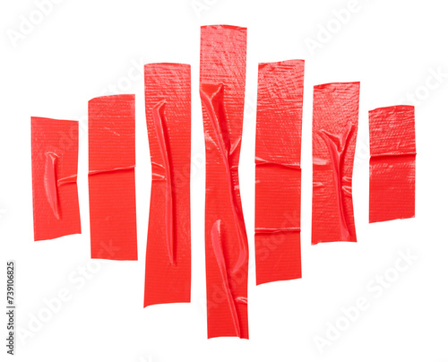 Top view set of red adhesive vinyl tape or cloth tape in stripes shape isolated on white background with clipping path