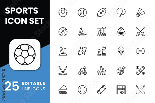 Sports Icons in Line Style for Any Purposes. Perfect for website mobile app presentation. Suitable for any user interface and user experience